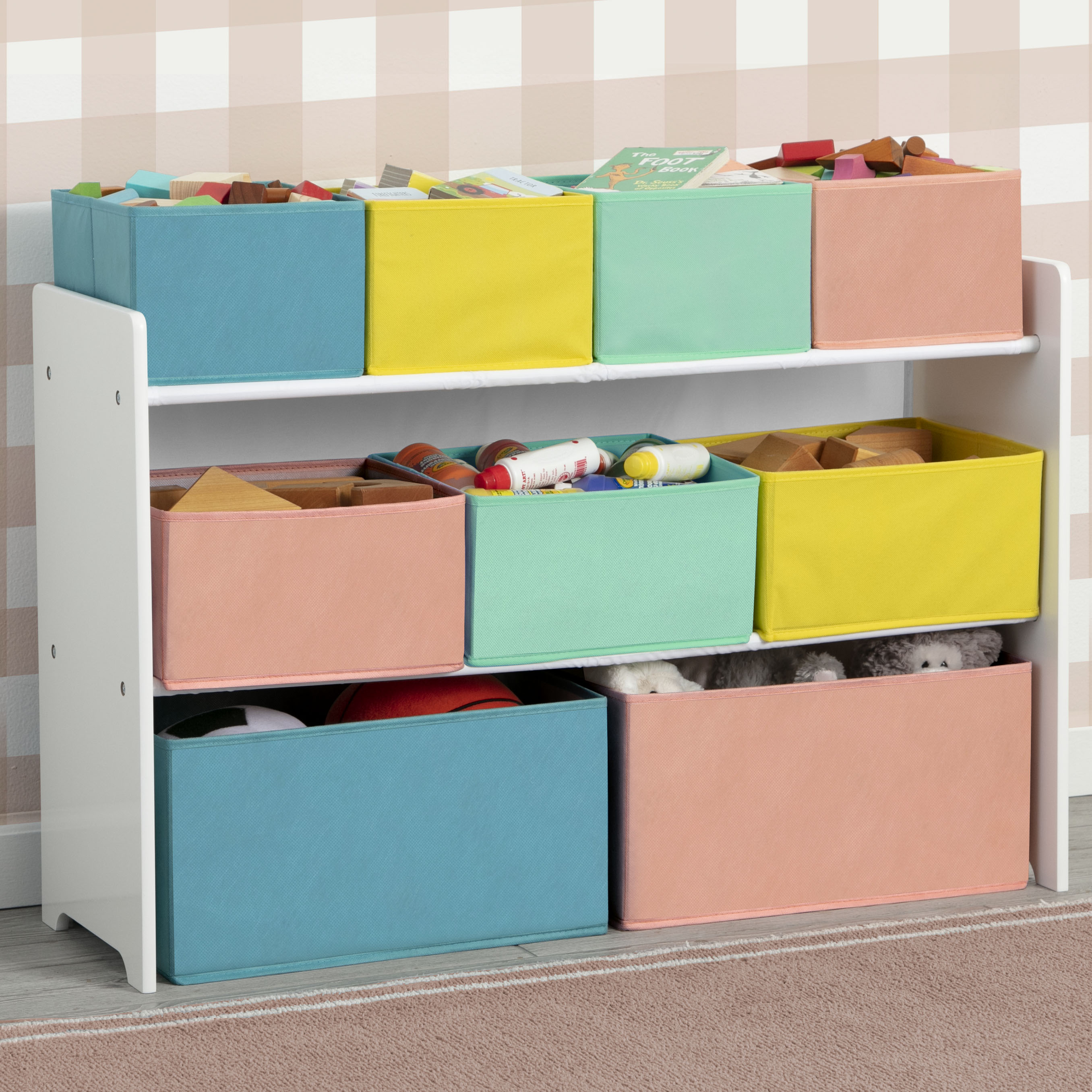 Deluxe Multi Bin Toy Organizer with Storage Bins - Kids Room Organization Solution for Toys, Books & Crafts - Perfect for Playrooms, Daycares & Home Storage