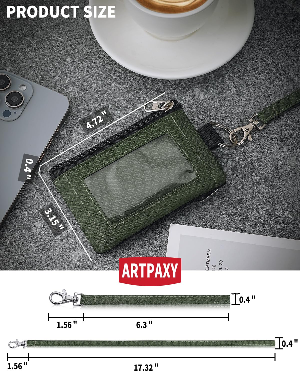 Slim RFID Blocking Minimalist Wallet for Men & Women - Compact Zipper Wallet with ID Window, Keychain & 2 Lanyards - Water Resistant Travel Card Holder for Cash, Coins & Cards - Perfect for Everyday Use, Business Travel & Outdoor Activities
