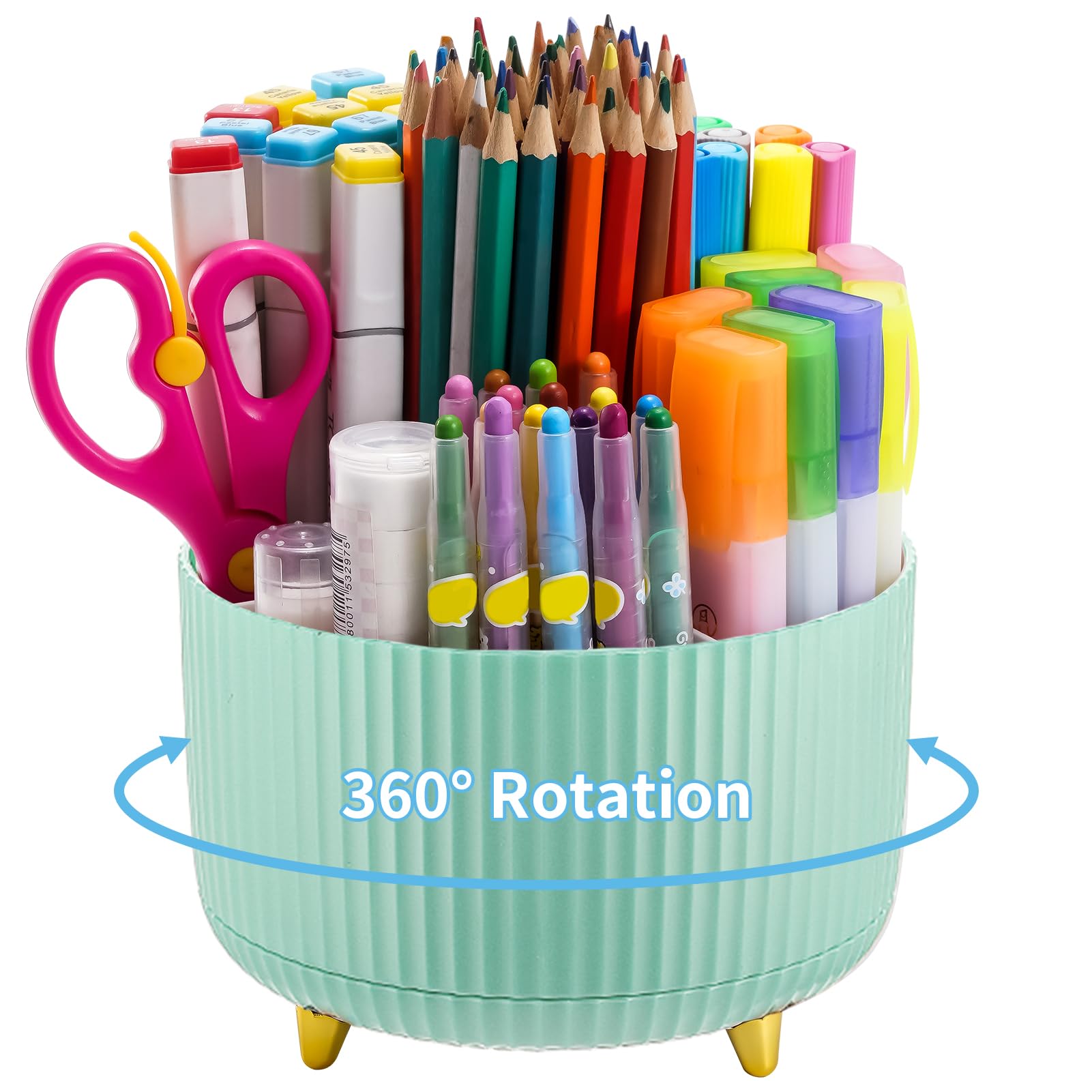 360-Degree Rotating Desk Organizer with 5 Compartments - Mint Green Pen Holder & Pencil Organizer for Office & Home | Perfect for Art Supplies Storage, School Stationery & Workspace Organization
