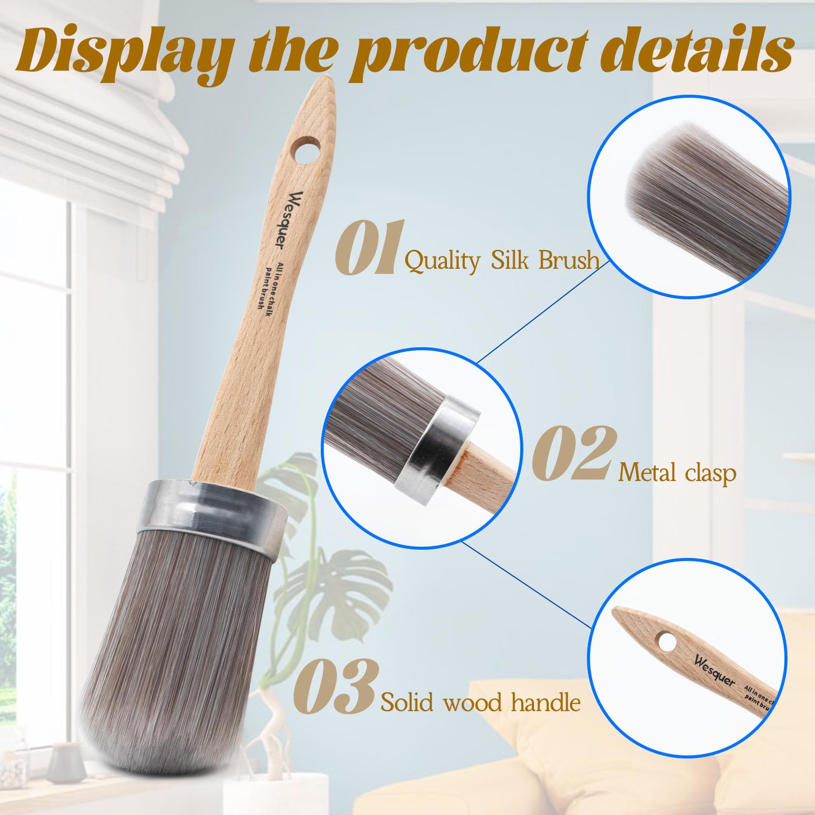 2 Inch Round Chalk Paint Brush for Milk Paint & Furniture - Washable Reusable Wood Stain Brush for DIY Painting, Walls, Stencils & Wax Finishing - Perfect for Furniture Makeovers, Home Decor Projects & Crafting