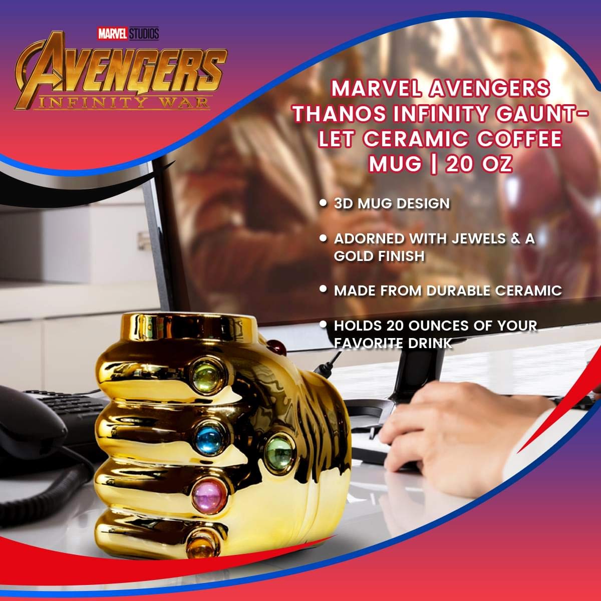 Marvel Avengers Thanos Infinity Gauntlet Ceramic Coffee Mug - 20oz Superhero Gift for Marvel Fans | Perfect for Coffee, Tea & Collectible Display