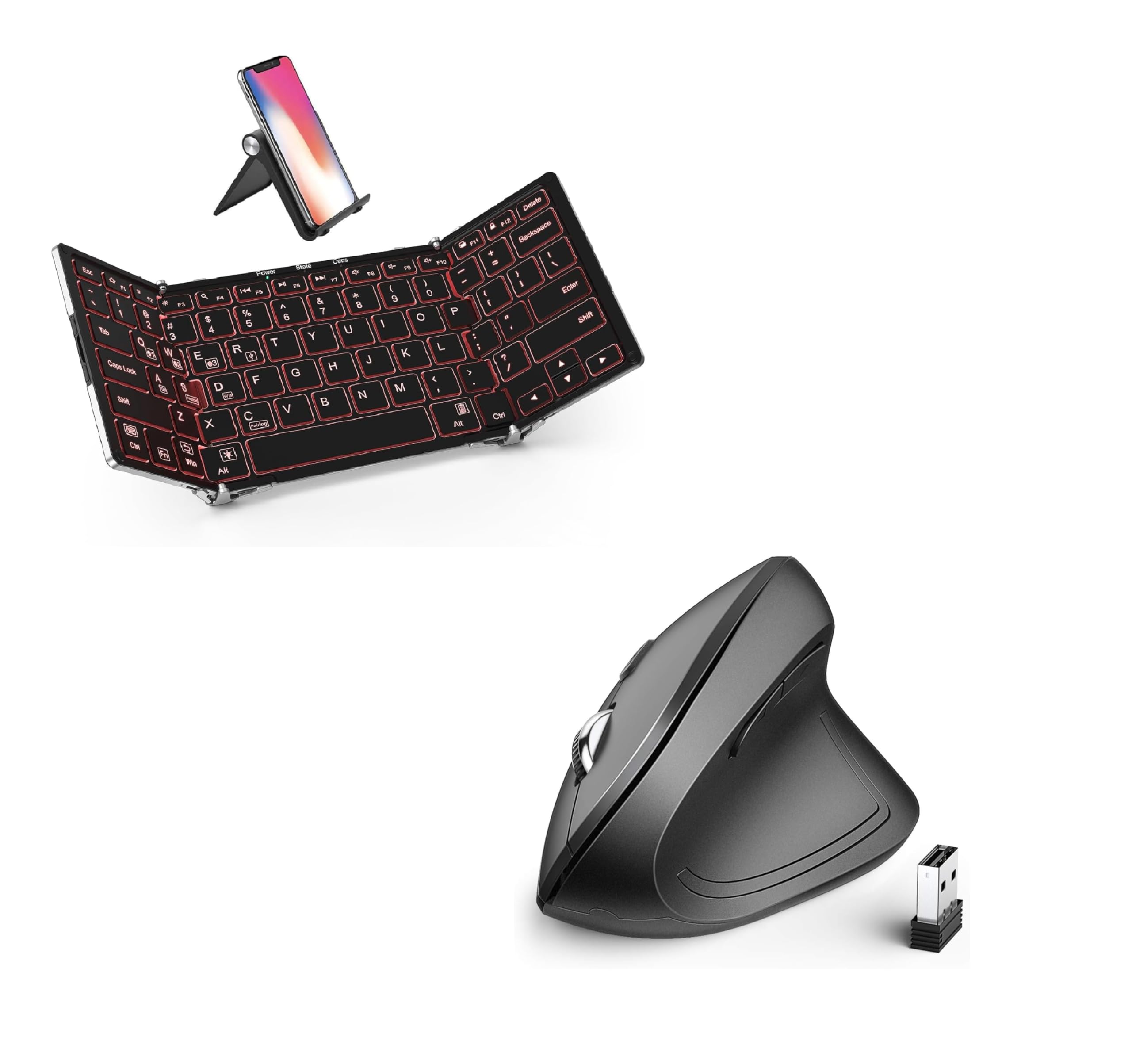 iClever BK05 Bluetooth 5.1 Keyboard - 3-Color Backlit, Foldable, Multi-Device Compatible with iOS/Android/Windows - Aluminum Alloy Base for Tablets, Smartphones, Laptops & PC | Perfect for Travel, Office & Home Use