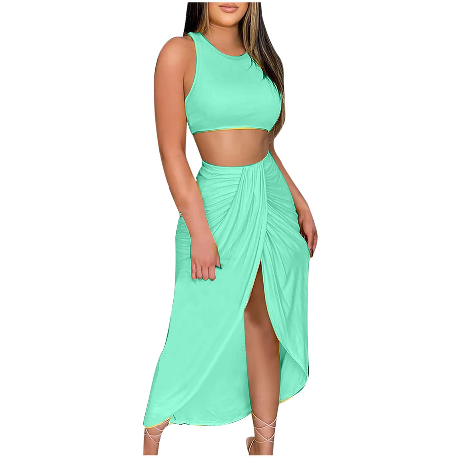 bmkBWO Women's Off The Shoulder Sleeveless Flowy Midi Dress - Sexy Casual Cocktail Party Club Dress with Side Split | Perfect for Night Out, Date Night, Summer Vacations & Special Occasions