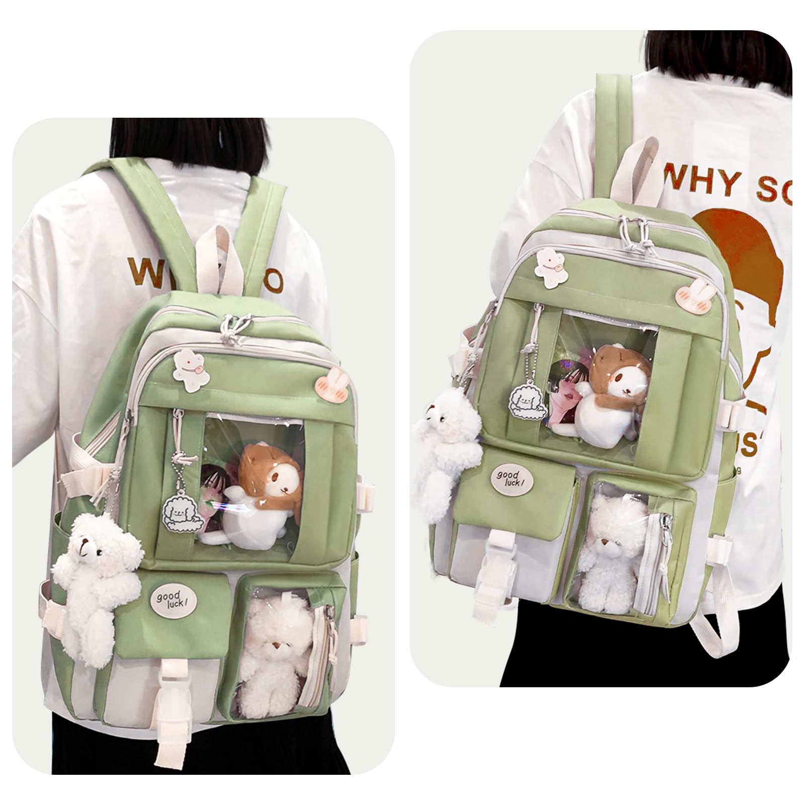 Kawaii Backpack Set for Girls - 5pcs Cute School Bag with Accessories & Pins | Aesthetic Handbag & Tote for Kids | Perfect for School, Travel & Daily Use