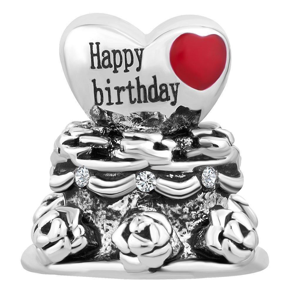 Q&Locket Happy Birthday Cake Enamel Charms Beads for Bracelets - Heart-Shaped Birthday Cake Charm Jewelry for Women | Perfect for Birthday Gifts, Party Favors & Friendship Bracelets