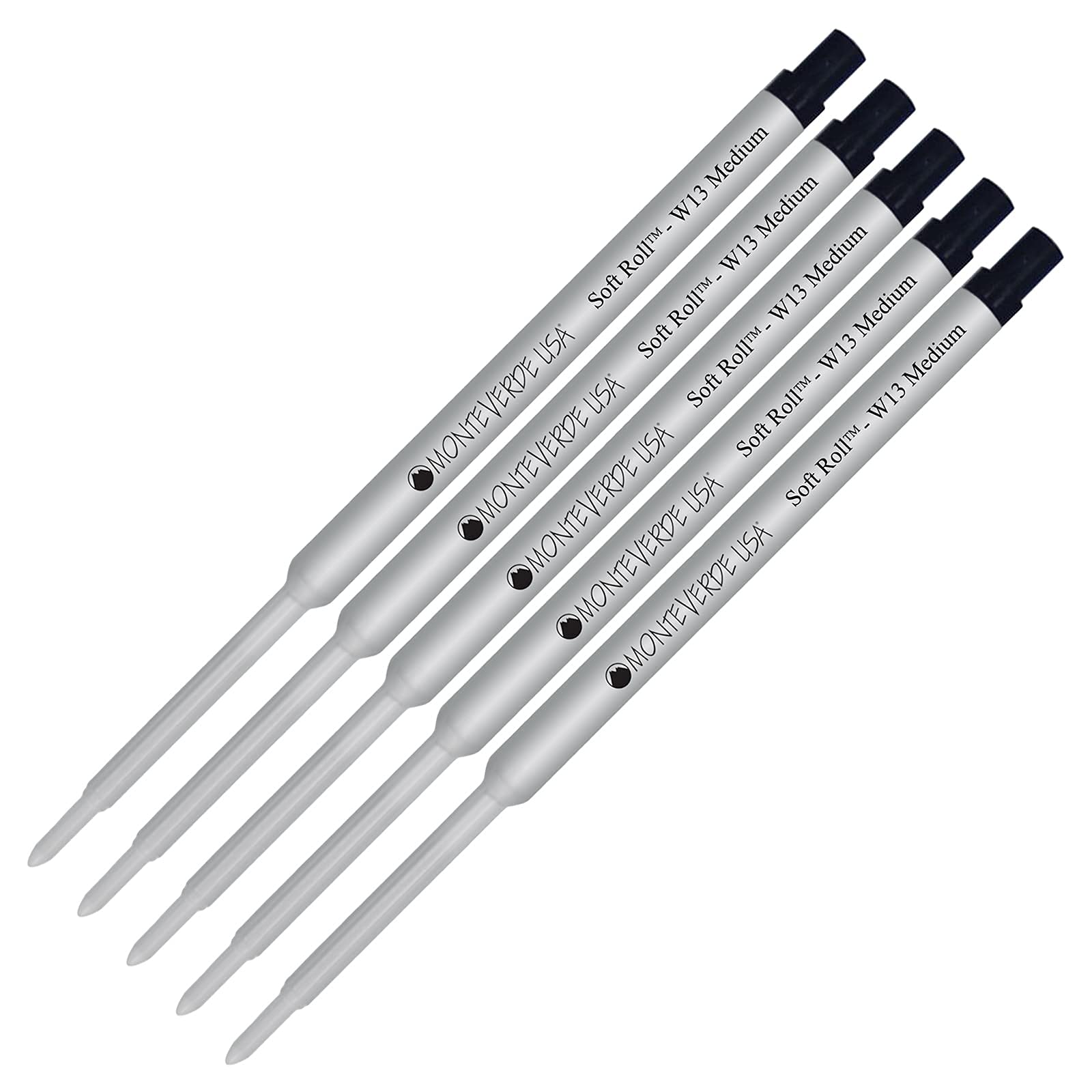Monteverde Soft Roll Ballpoint Ink Refill 5-Pack - Black Medium Tip 0.7mm - Compatible with Waterman Style Pens - Ideal for Office, School & Everyday Writing