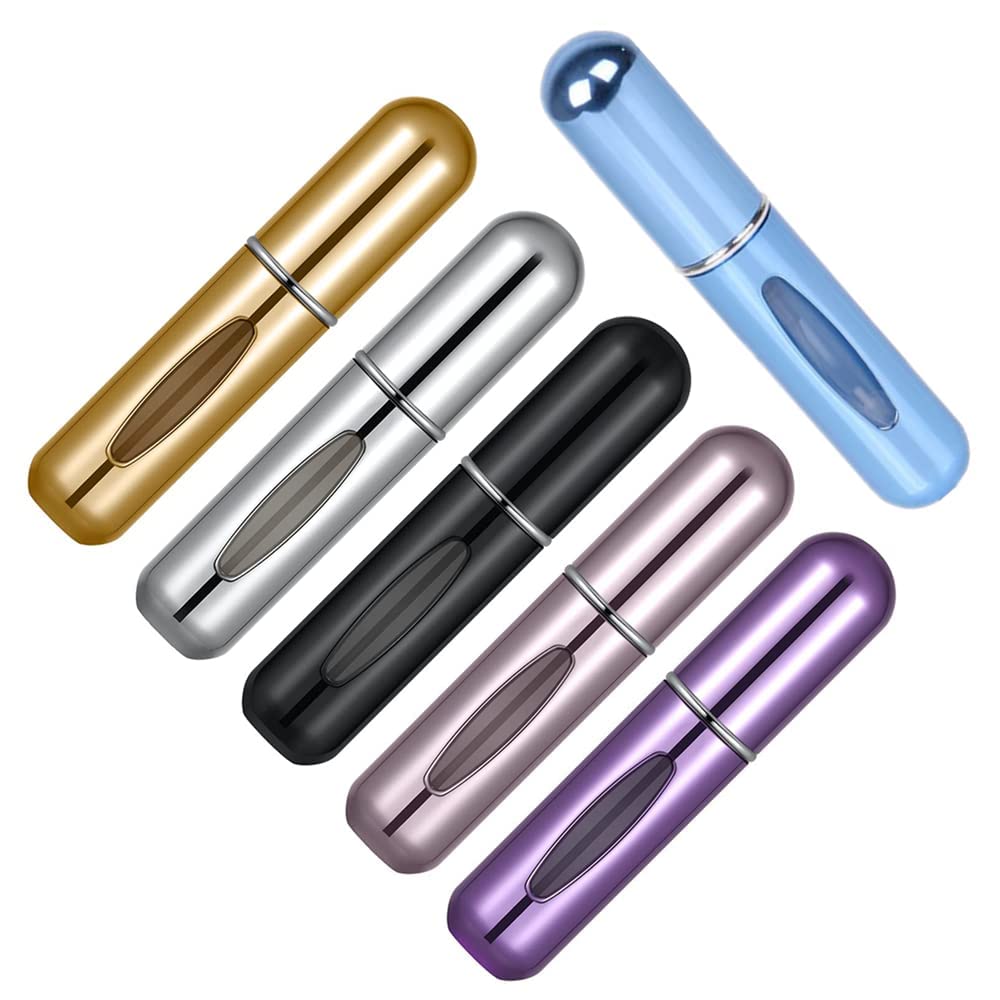 BESTAQUA 5ml Portable Mini Refillable Perfume Atomizer Bottle - 4 Pack Travel Perfume Spray Set for Women & Men, Leak-Proof Scent Pump Case for Purse, Gym Bag, Office & Vacation Travel Accessories