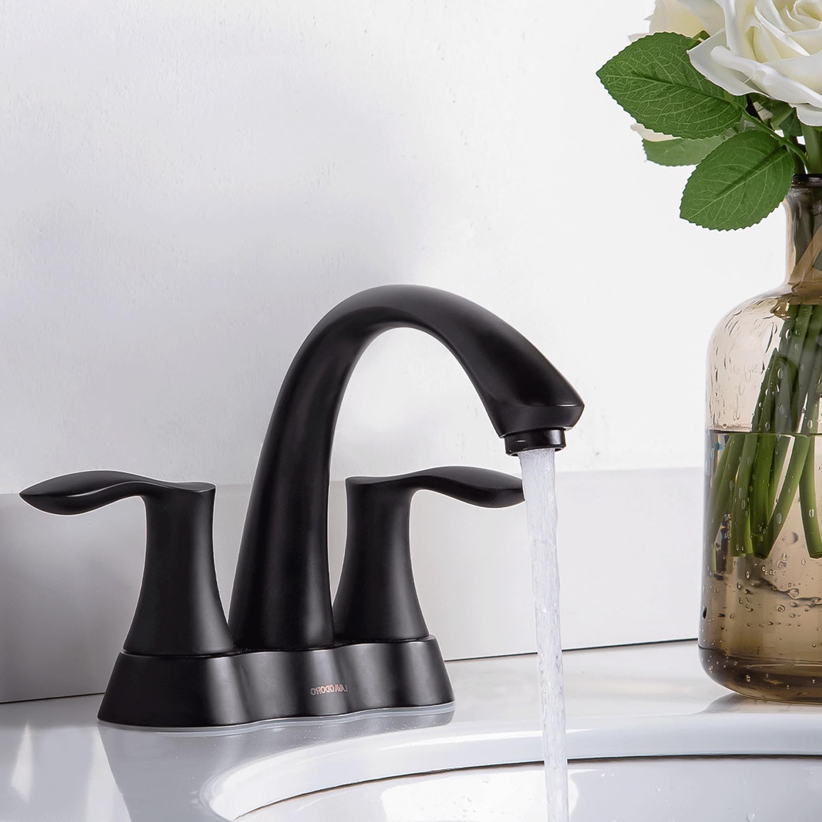 Matte Black Bathroom Faucet - Lava Odoro 4 Inch Centerset Bathroom Sink Faucet with 2 Handles & Pop-Up Drain Assembly - Perfect for Vanity & Powder Room Renovations