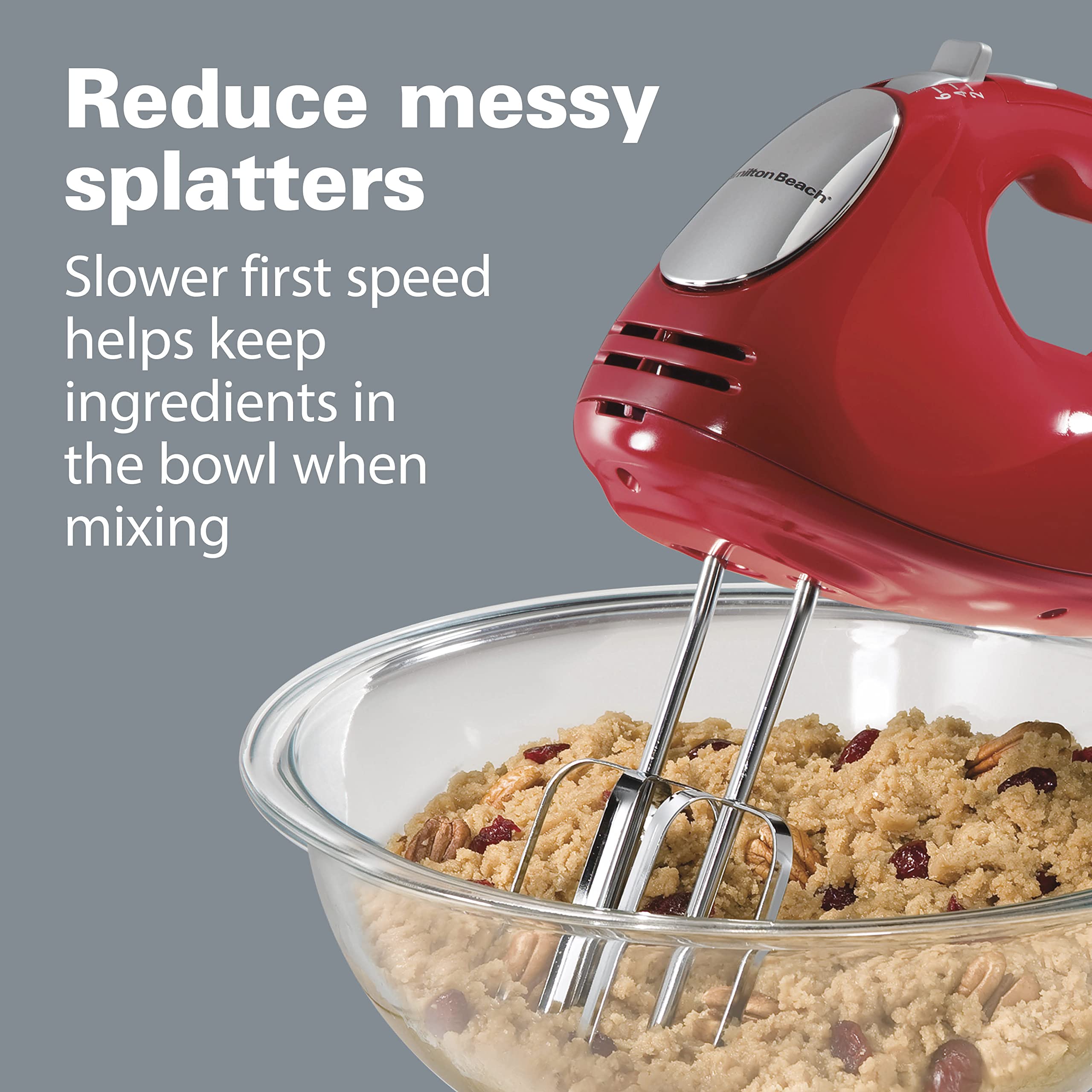 Hamilton Beach 6-Speed Electric Hand Mixer with Whisk, Beaters & Dough Hooks - 275W Powerful Mixing - Snap-On Storage Case - Red - Perfect for Baking Cakes, Cookies & Whipping Cream