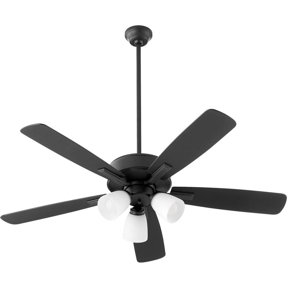 Quorum 4525-359 Ovation 52 Inch Ceiling Fan with LED Light Kit, Matte Black Finish - Energy Efficient Indoor/Outdoor Fan for Living Room, Bedroom, Patio