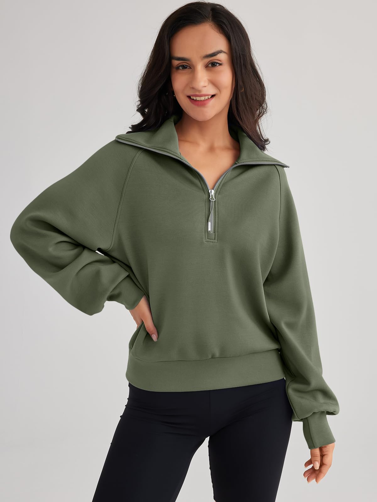 Trendy Queen Women's Oversized Half Zip Pullover Sweatshirt - Long Sleeve Quarter Zip Hoodie for Teen Girls | Y2K Fashion | Cozy Fall & Winter Wear for Casual Outfits, College Campus, and Street Style