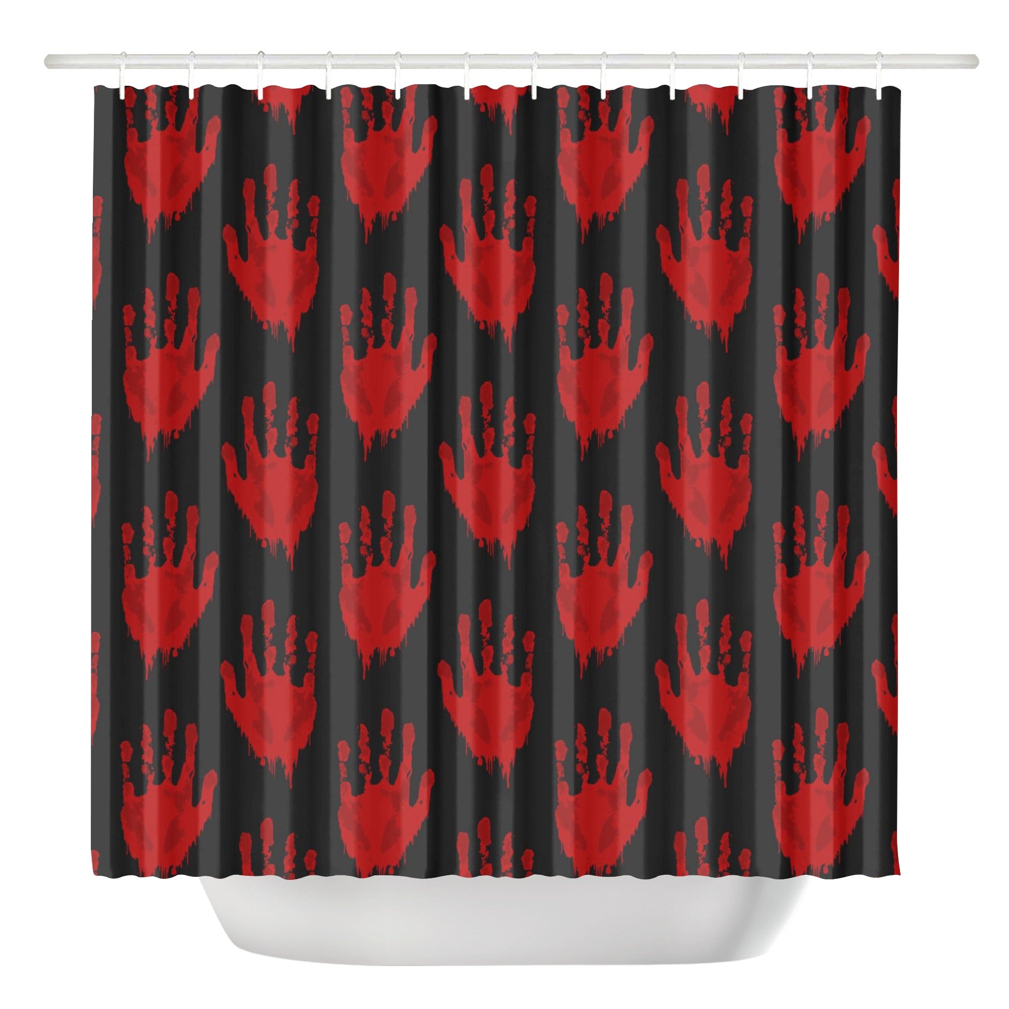 Scary Bloody Hand Print Shower Curtain - Halloween Horror Bathroom Decor for Spooky Themed Parties & Haunted Houses