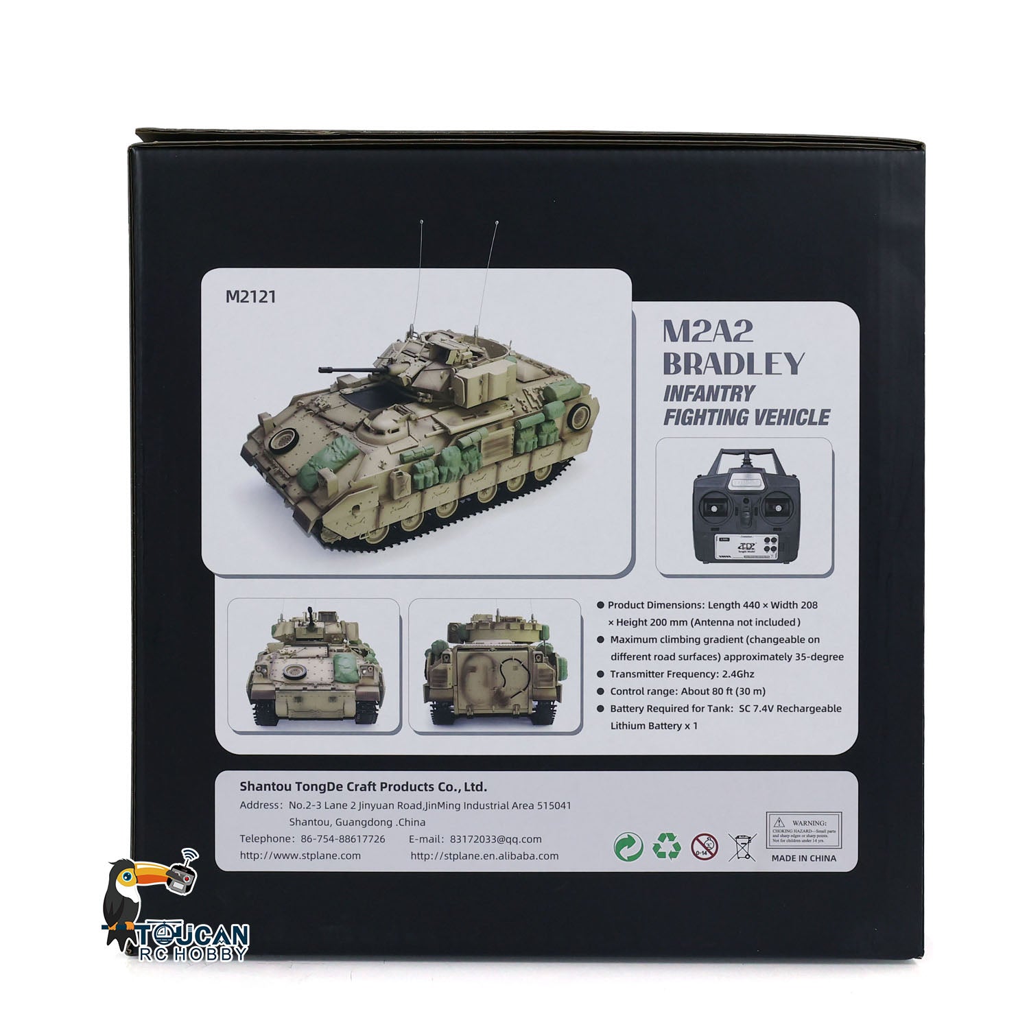 1/16 Scale Tongde RC Tank - Remote Control Panzer M2A2 Bradley Electric Infantry Fighting Vehicle DIY Simulation Model with Barrel Recoil (No BB Unit) - Perfect for Military Enthusiasts & Collectors, Indoor/Outdoor Play, and Display Showcase