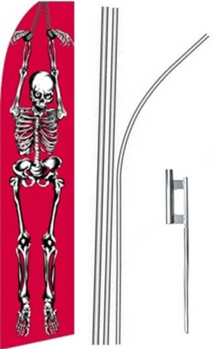 3 Pack Halloween Skeleton 15' Swooper Feather Flags Kit - Outdoor Yard Decorations for Halloween Party, Haunted House, and Spooky Decor