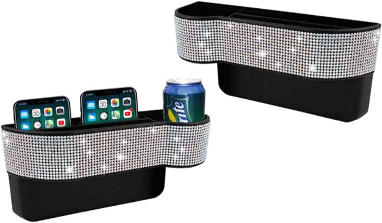 QINU Bling Bling Car Seat Gap Filler Organizer - Crystal Auto Console Side Pouch for Phone, Wallet, Keys & Cards (Driver/Passenger Side) | Perfect for Road Trips & Daily Commutes