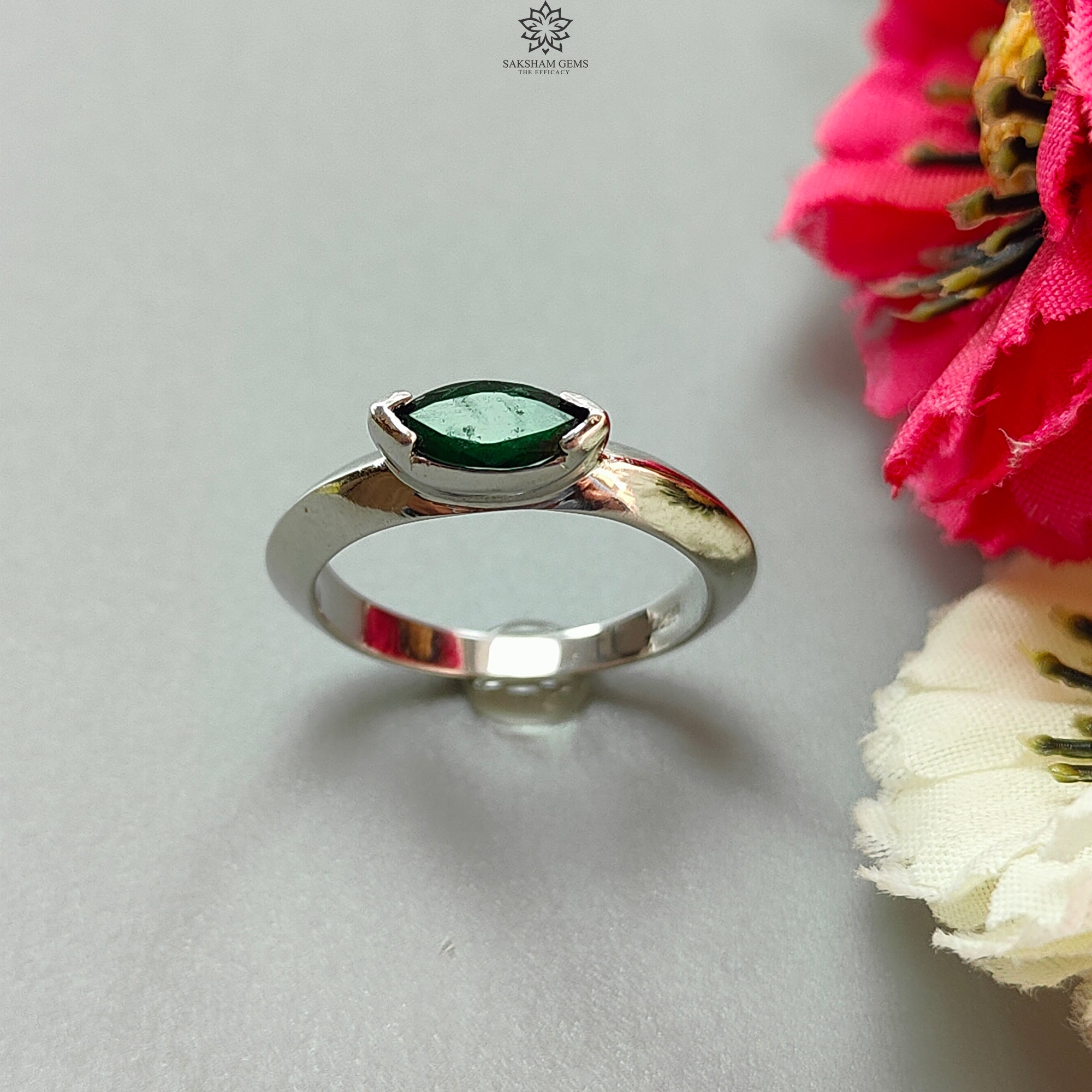 Natural Emerald Marquise Cut Silver Ring – 2.75gms Untreated Emerald in 925 Sterling Silver Bezel Setting – Size 7.25 – Elegant Jewelry for Women, Perfect for Weddings, Anniversaries & Special Occasions