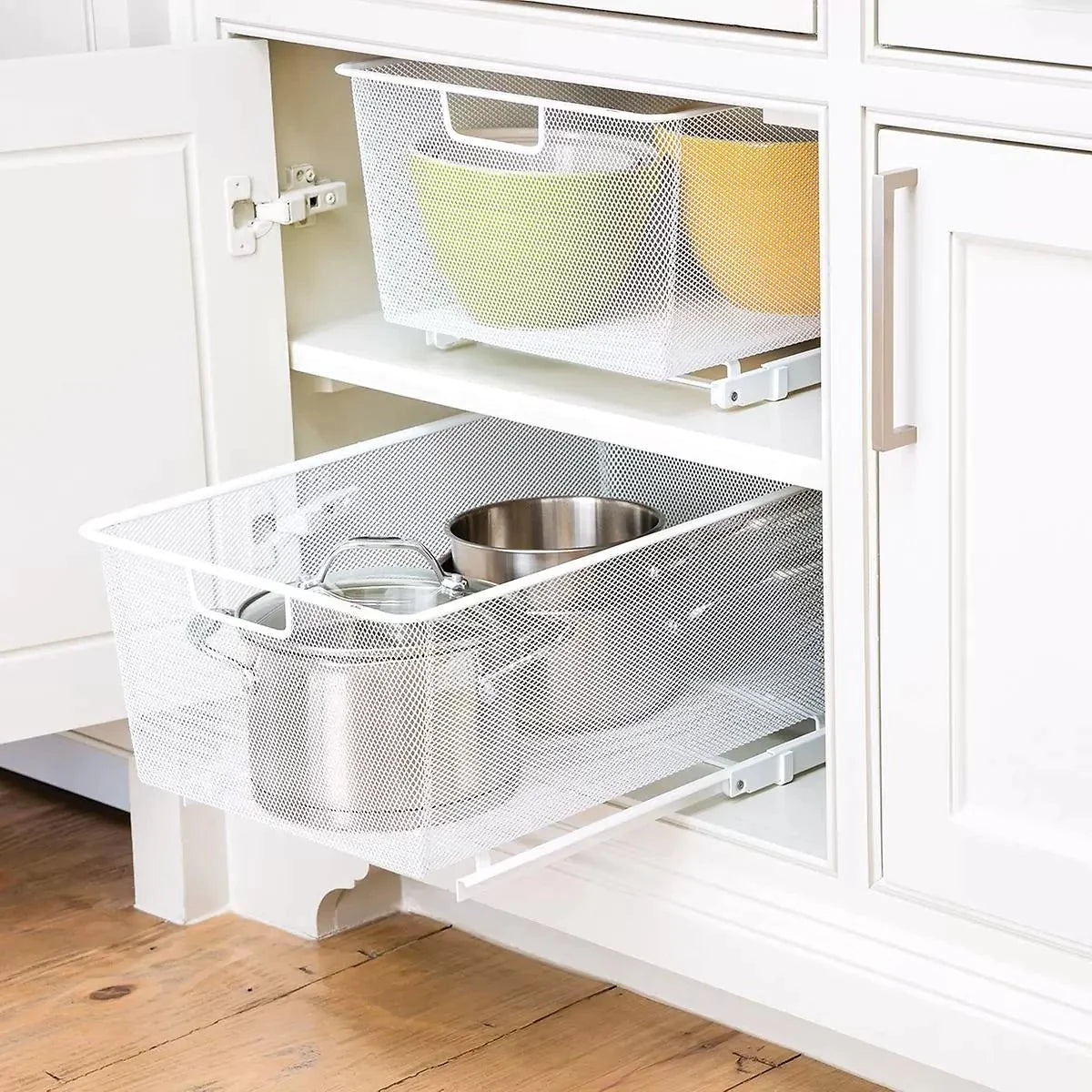 Medium 35 Elfa Easy Glider with Mesh Basket - 35cm Wide Organizer for Closet, Kitchen & Bathroom Storage - Perfect for Home Organization & Space Saving