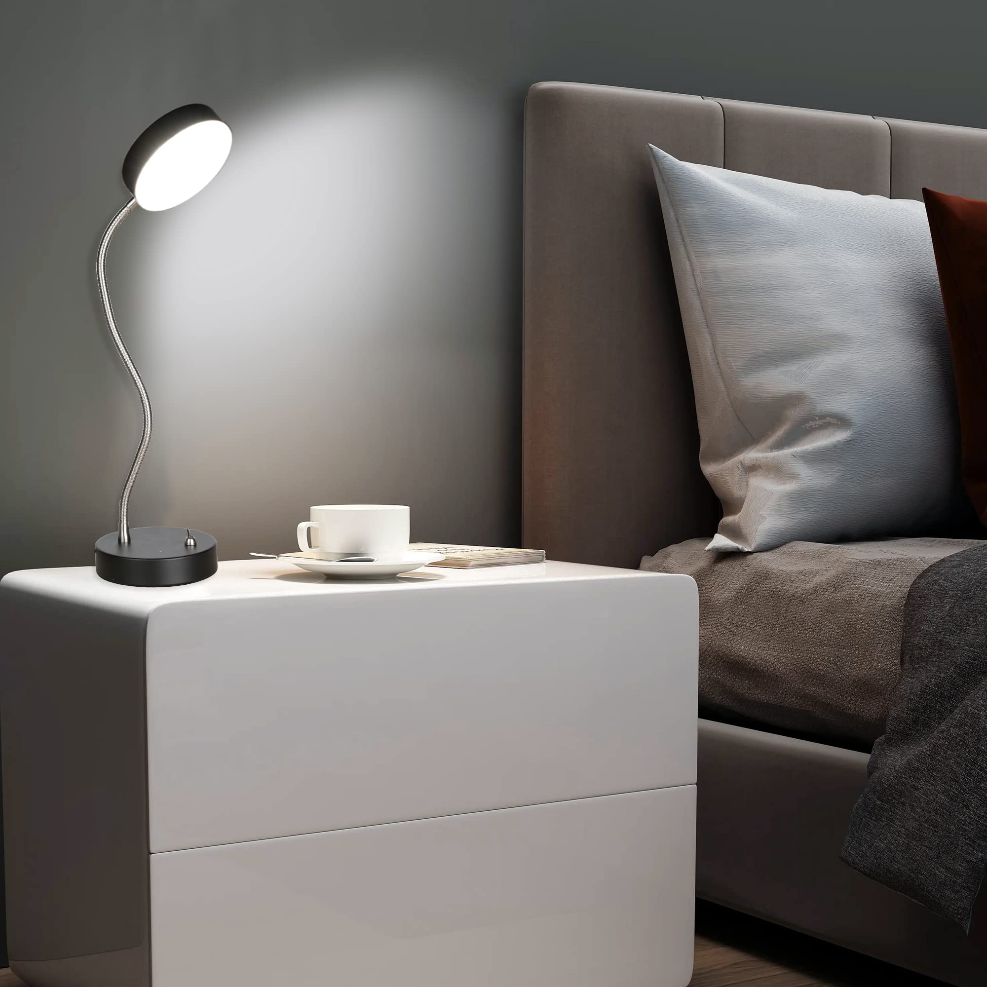 Flexible Gooseneck LED Desk Lamp - 21 LEDs 4000K Natural White Eye Protection Light for Reading, Office & Night Use - Adjustable Study Lamp for Home, Dorm & Workspace