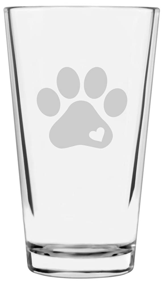 Paw Heart Pint Glass - 16oz Puppy Love Etched for Dog Lovers & Gifts