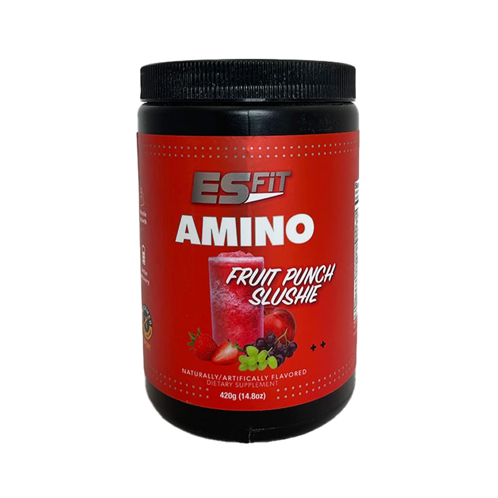 ES Fit Amino Powder - Pre & Post Workout Supplement with Electrolytes, BCAA 2:1:1 Ratio & Essential Amino Acids - Great Taste, Lab Tested, Fruit Punch Slushie Flavor (30 Servings) - Ideal for Muscle Recovery, Hydration & Energy Boost During Gym Sessions & Intense Training