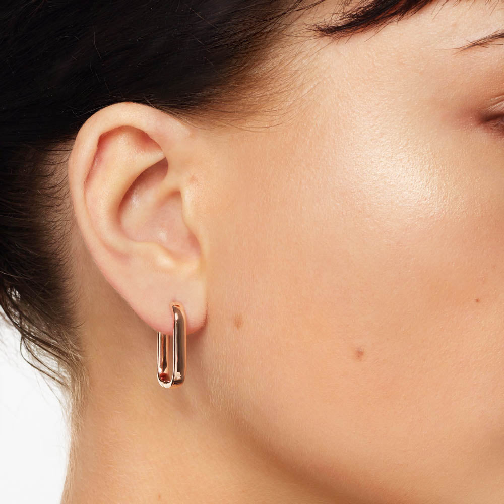 Rose Gold Midi Paperclip Earrings for Women - Trendy Minimalist Hoop Earrings for Everyday Wear, Office & Date Night