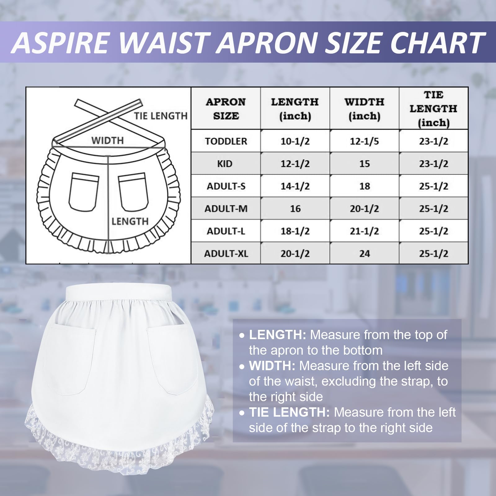 Premium Cotton Waist Apron with Pockets for Women - Adjustable Christmas Kitchen Apron with Lace Trim - Perfect for Cooking, Baking, Hosting & Holiday Gift Giving
