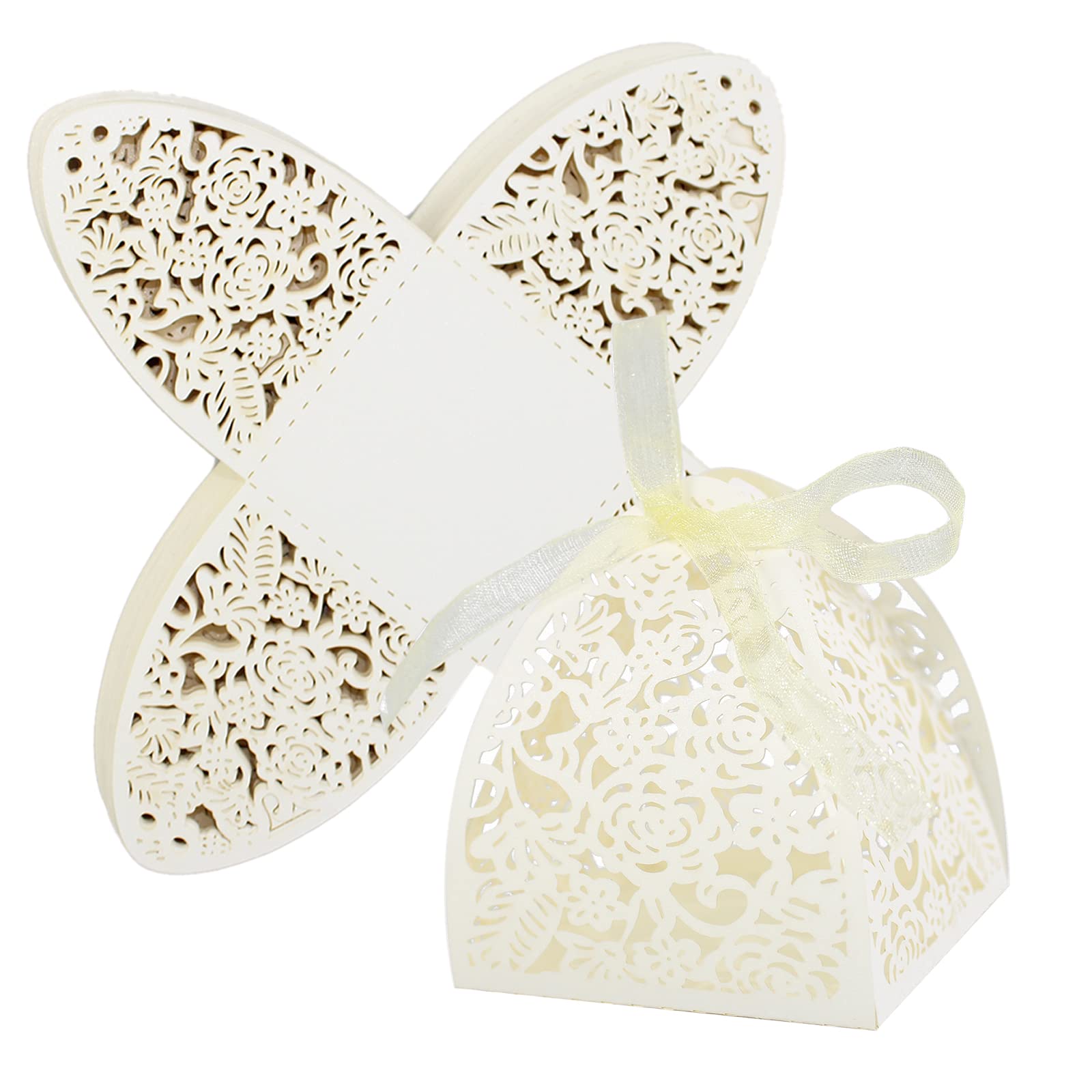 Laser Cut Rose Candy Gift Box - 70Pcs Elegant Wedding Favor Boxes for Bridal Shower, Anniversary, Birthday Party & Special Events (White) - Perfect for Wedding Favors, Bridal Showers & Party Decorations