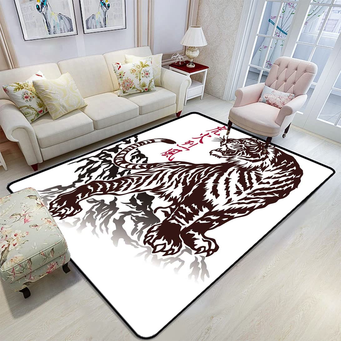 Soft and Cute Wild Tiger Stripes Area Rug 5'x6' - Non-Slip Kids Rug for Nursery, Dorm Room, Living Room Decor in Purple & Brown | Perfect for Boys, Girls, Baby Rooms and Apartment Flooring