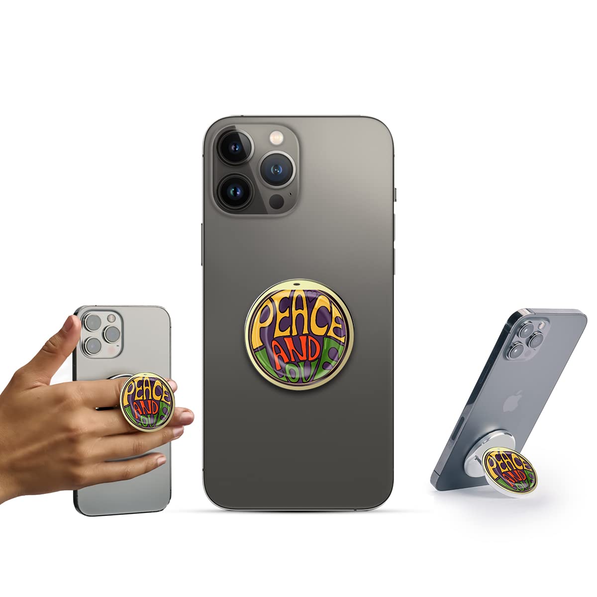 HANDL New York Peace and Love Phone Grip and Stand - Benjamin Collection - Secure Smartphone Holder for Home, Office, and Travel