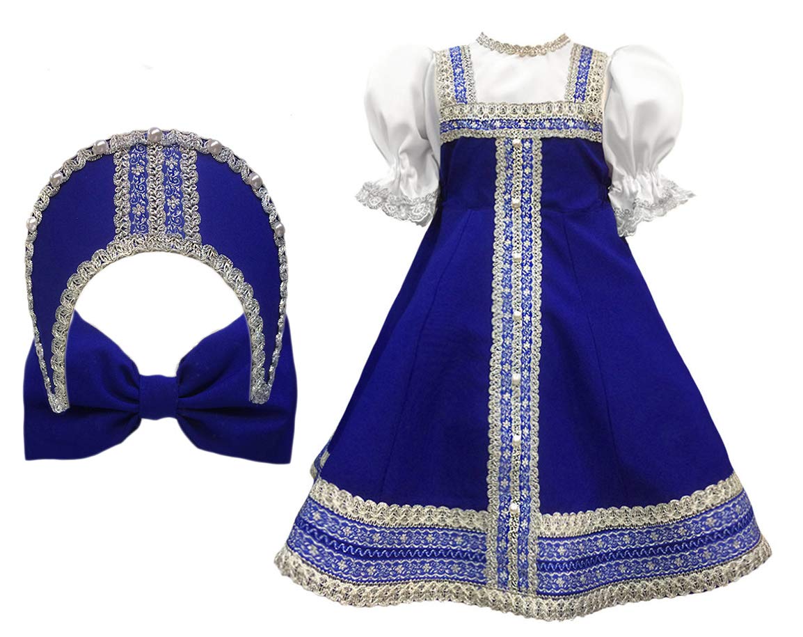 Traditional Russian Folk Dress - Blue Sarafan & Kokoshnik Costume for Women | Authentic Dance Outfit for Cultural Performances & Themed Parties