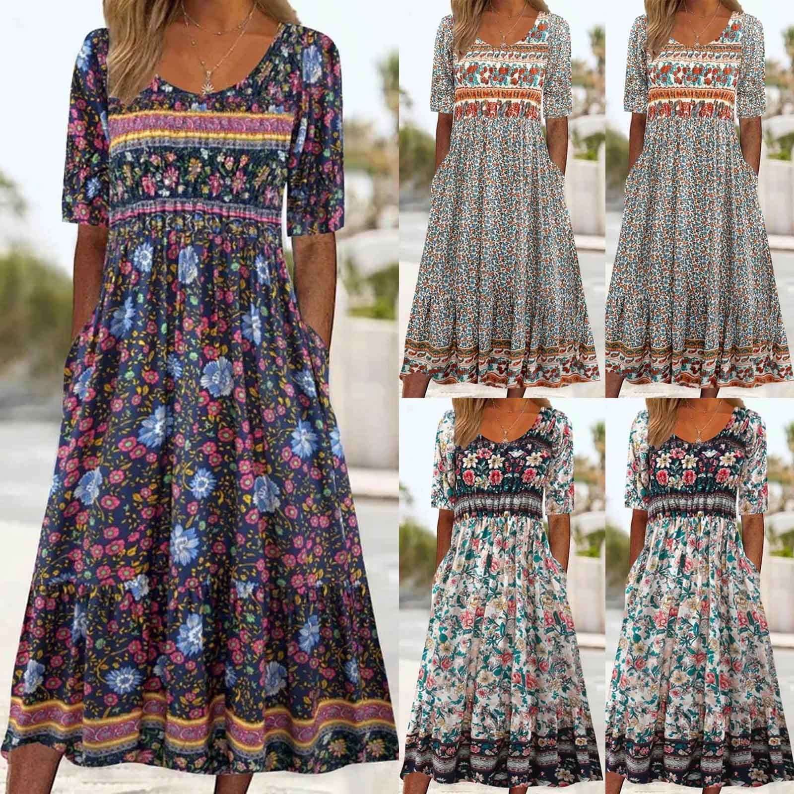 Trendy Plus Size Women's Summer Dresses 2025 - Casual Floral Boho Shirt Dress with Pockets | Perfect for Spring & Summer Outings, Beach Vacations & Casual Wear