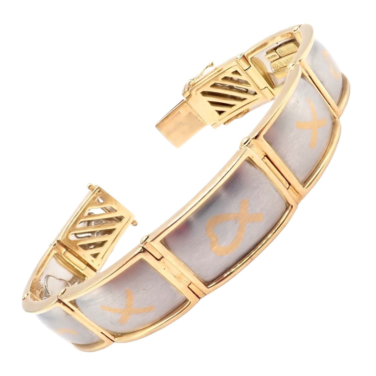 Authentic Tiffany & Co 18k Yellow Gold & Platinum Picasso Signature 9 Panel Bracelet - Luxury Vintage Jewelry for Women - Perfect for Gifts, Weddings & Special Occasions