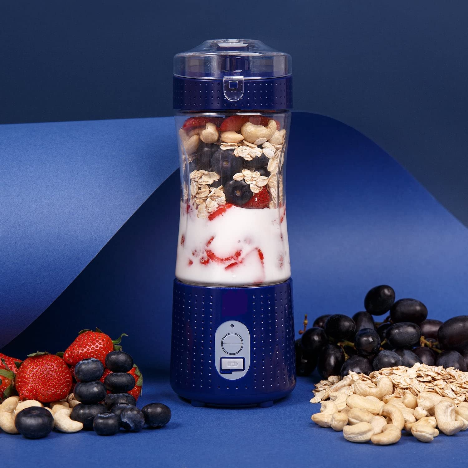 Portable USB Rechargeable Blender - 350W Mini Smoothie Maker with Travel Cup & Straws for Protein Shakes, Juices, Baby Food - Perfect for Gym, Office, Camping, Travel - Compact & Lightweight (8.9x3.1 Inches, Blue)