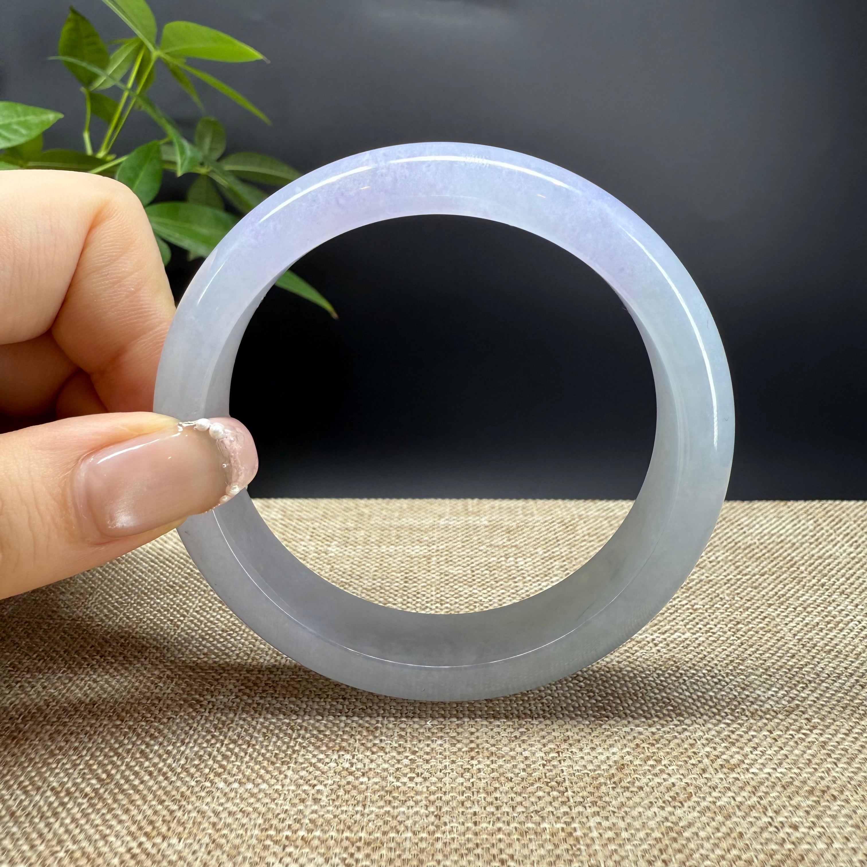 Authentic Burmese Icy Lavender Green Jadeite Bangle Bracelet 61mm - Elegant Handmade Jewelry for Women, Perfect for Weddings, Parties & Special Occasions
