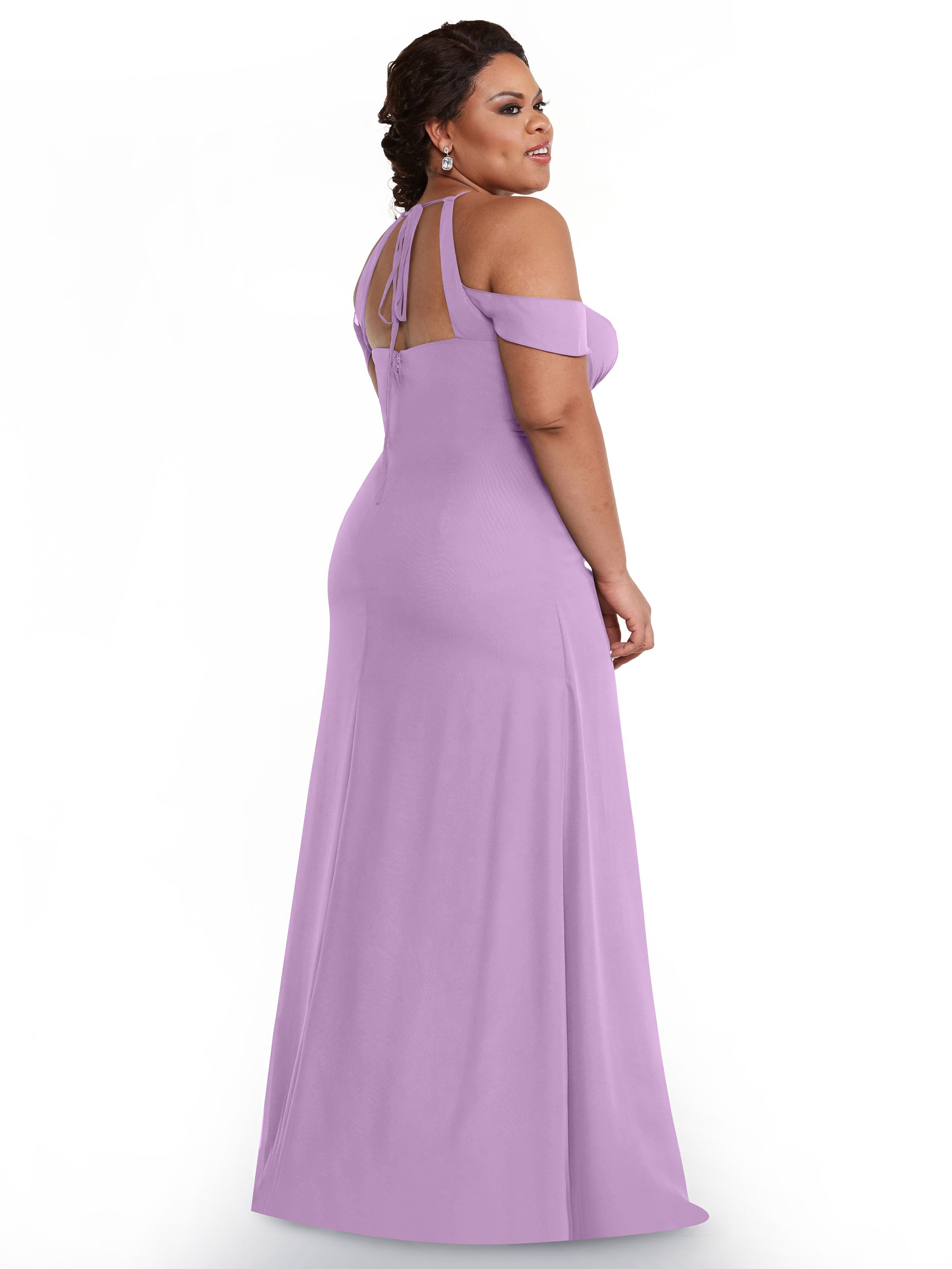 Elegant Off-The-Shoulder Chiffon Bridesmaid Dress with Halter Neckline - Perfect for Weddings, Prom & Formal Events | Style 80148