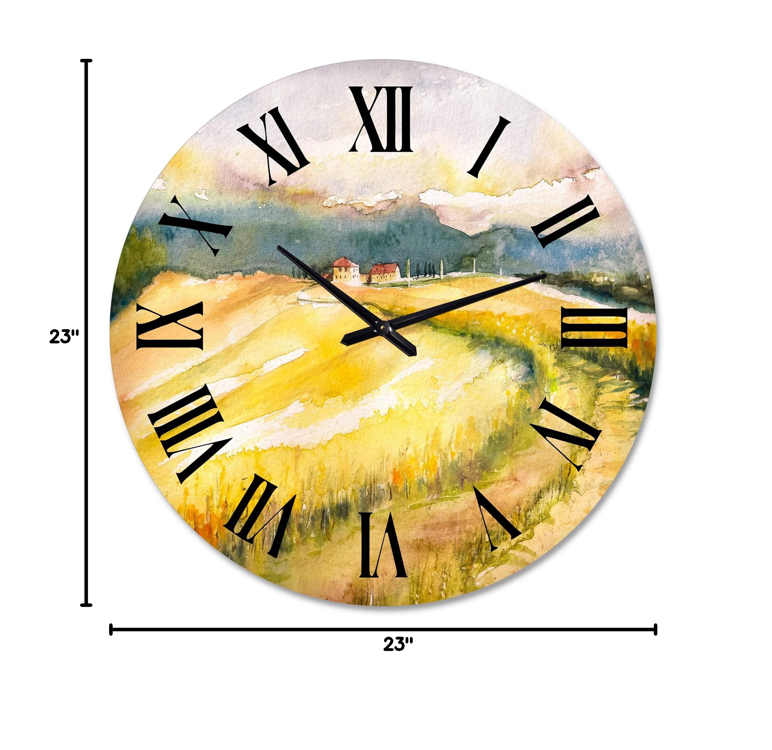 Golden Fields of Tuscany Italy Wall Clock - Large Rustic Country Landscape Wall Decor for Living Room, Kitchen, Office | Perfect Farmhouse Home Décor Gift