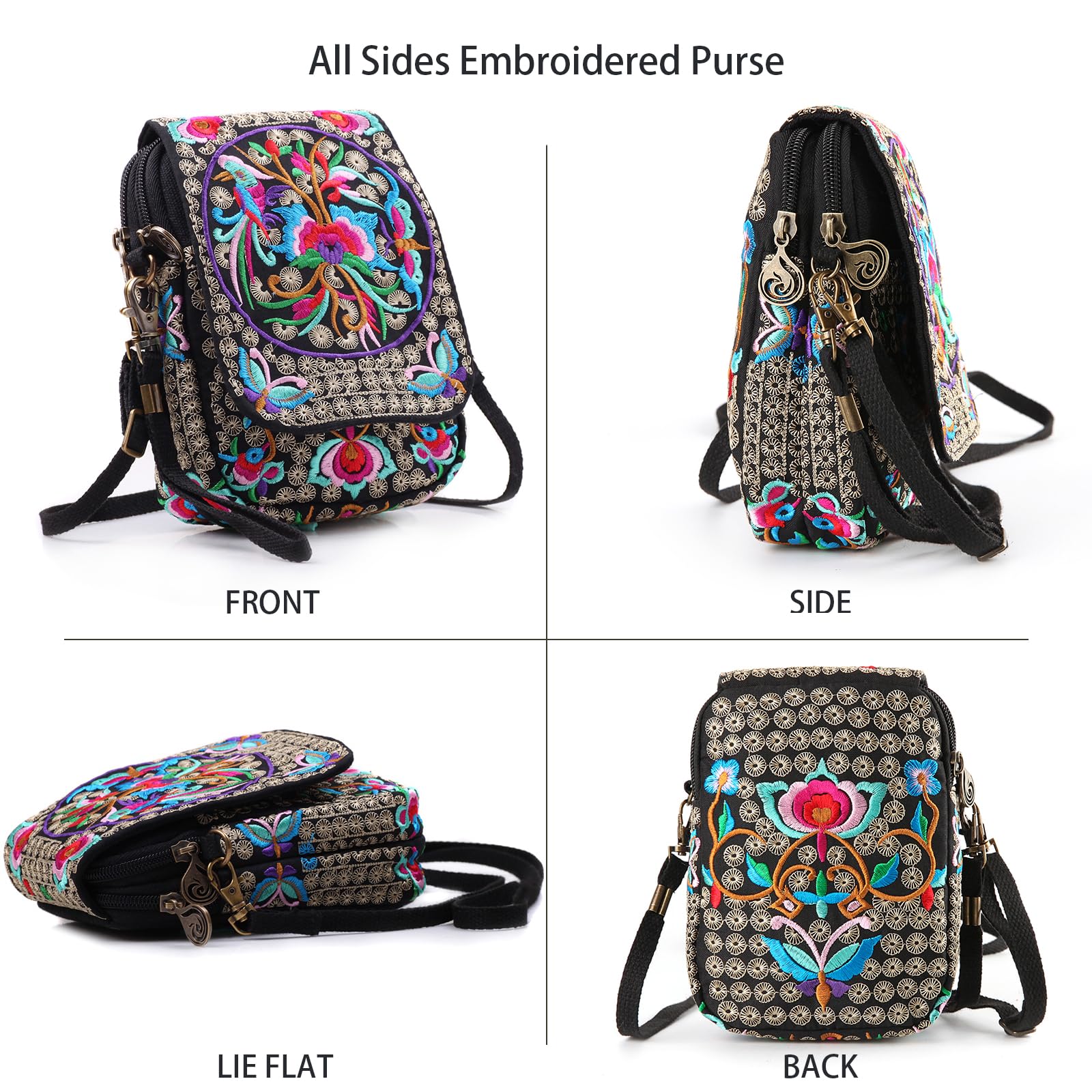 Floral Embroidery Canvas Crossbody Bag for Women - Stylish Messenger Purse with Phone Pouch | Perfect for Daily Use, Travel & Shopping