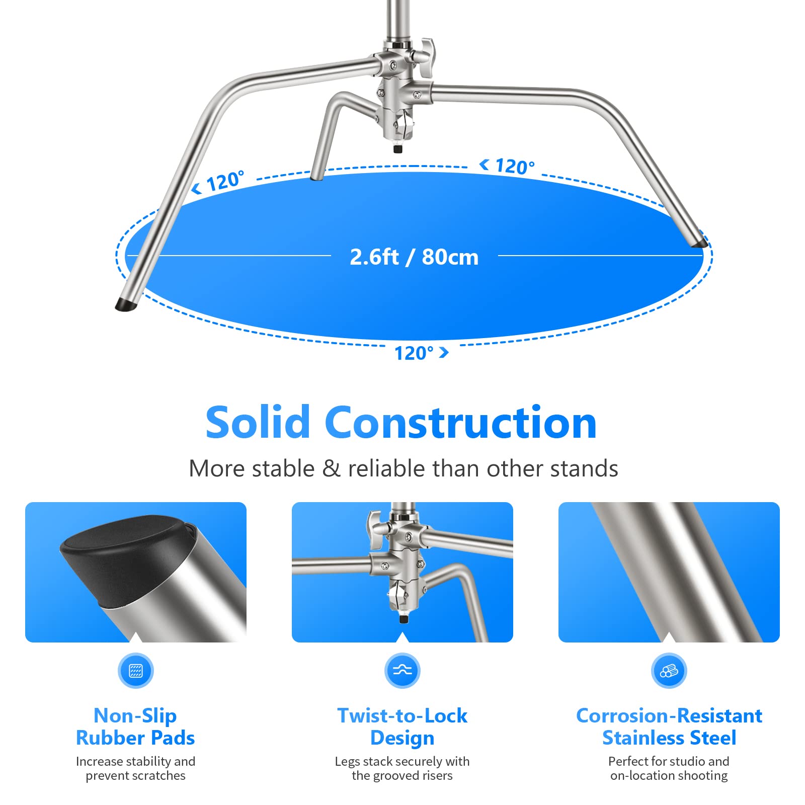 NEEWER Pro 100% Stainless Steel Heavy Duty C Stand with Boom Arm - 10.5ft Max Height Photography Light Stand, 4.2ft Holding Arm & 2 Grip Heads - Perfect for Studio Monolight, Softbox, Reflector - Ideal for Photography, Videography, and Film Production