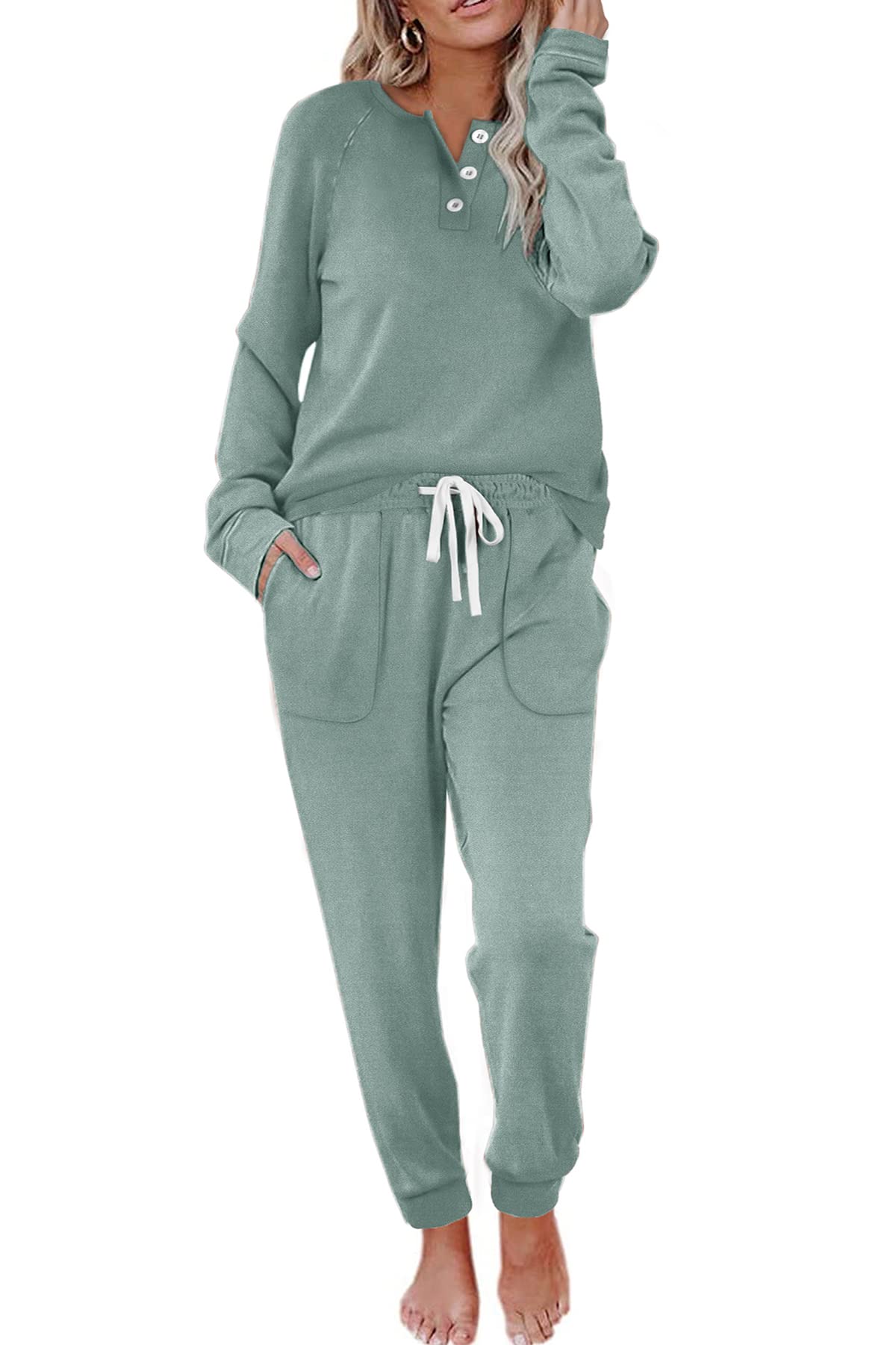 WIHOLL Women's 2-Piece Lounge Set - Button Down Sweatshirt & Sweatpants Outfit with Pockets | Comfy Casual Wear for Home, Travel & Relaxation