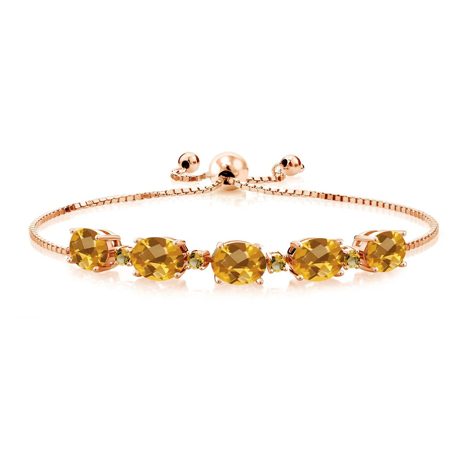 6.53 Ct Oval Checkerboard Yellow Citrine Silver Bracelet for Women - 18K Rose Gold Plated Gemstone Jewelry | Perfect for Birthday Gifts, Anniversary Presents & Special Occasions
