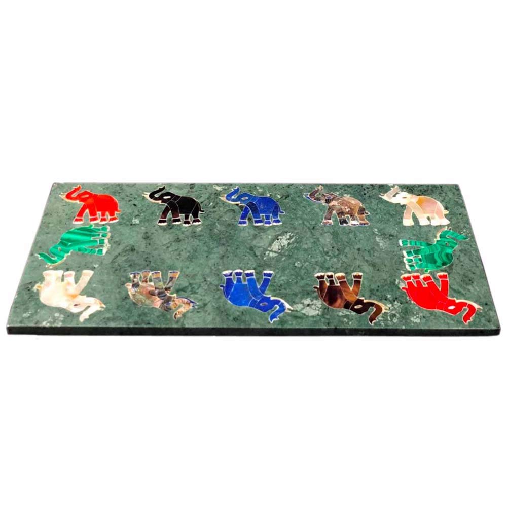 Queenza Green Marble Pastry Board - 12x6 Inch Premium Marble Slab for Candy Making, Cheese Serving & Charcuterie | Elegant Gemstone Elephant Design | Perfect for Holiday Entertaining, Bridal Showers & Gourmet Kitchen Displays