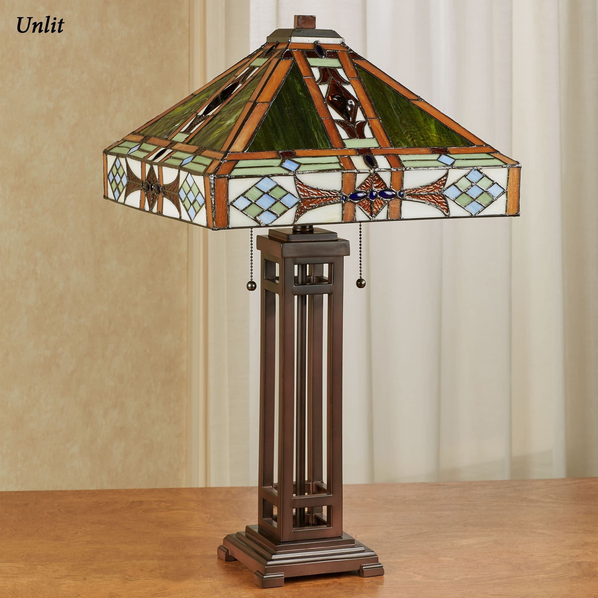 Handcrafted Javier Stained Glass Table Lamp in Green & Orange with Bronze Finish - Mission Style Southwest Decor for Bedroom, Living Room & Office - Perfect for Southwestern Aesthetic & Cozy Ambient Lighting