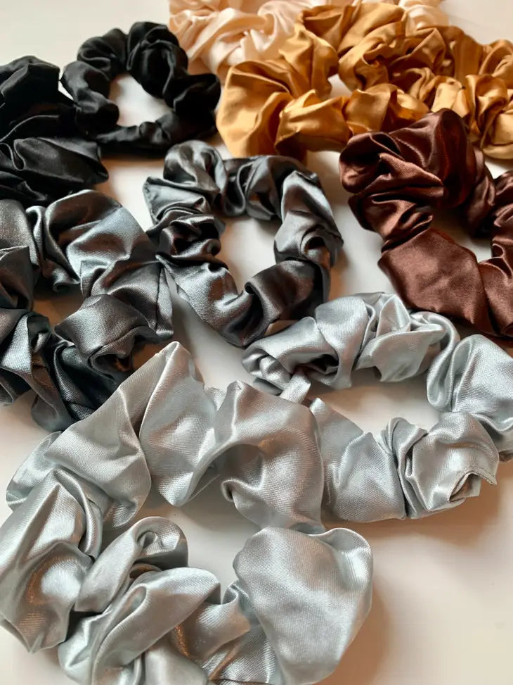 Luxury Satin Scrunchies for Women - Soft Hair Ties for Ponytails & Buns - Gentle on Hair (Set of 6) - Perfect for Workouts, Office & Everyday Use