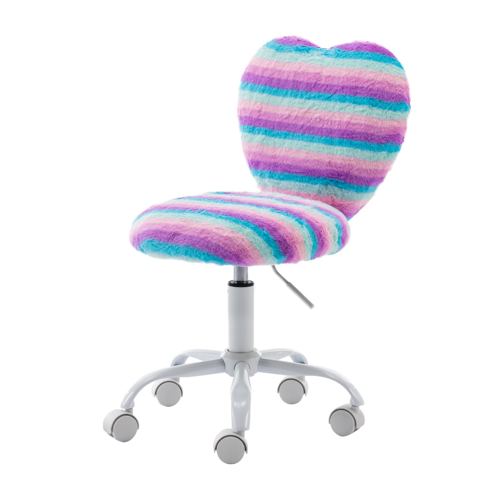 Colorful Furry Kids Desk Chair for Girls - Soft Swivel Rolling Study Chair with Rainbow Design, Perfect for Bedroom, Computer Use, Reading & Homework