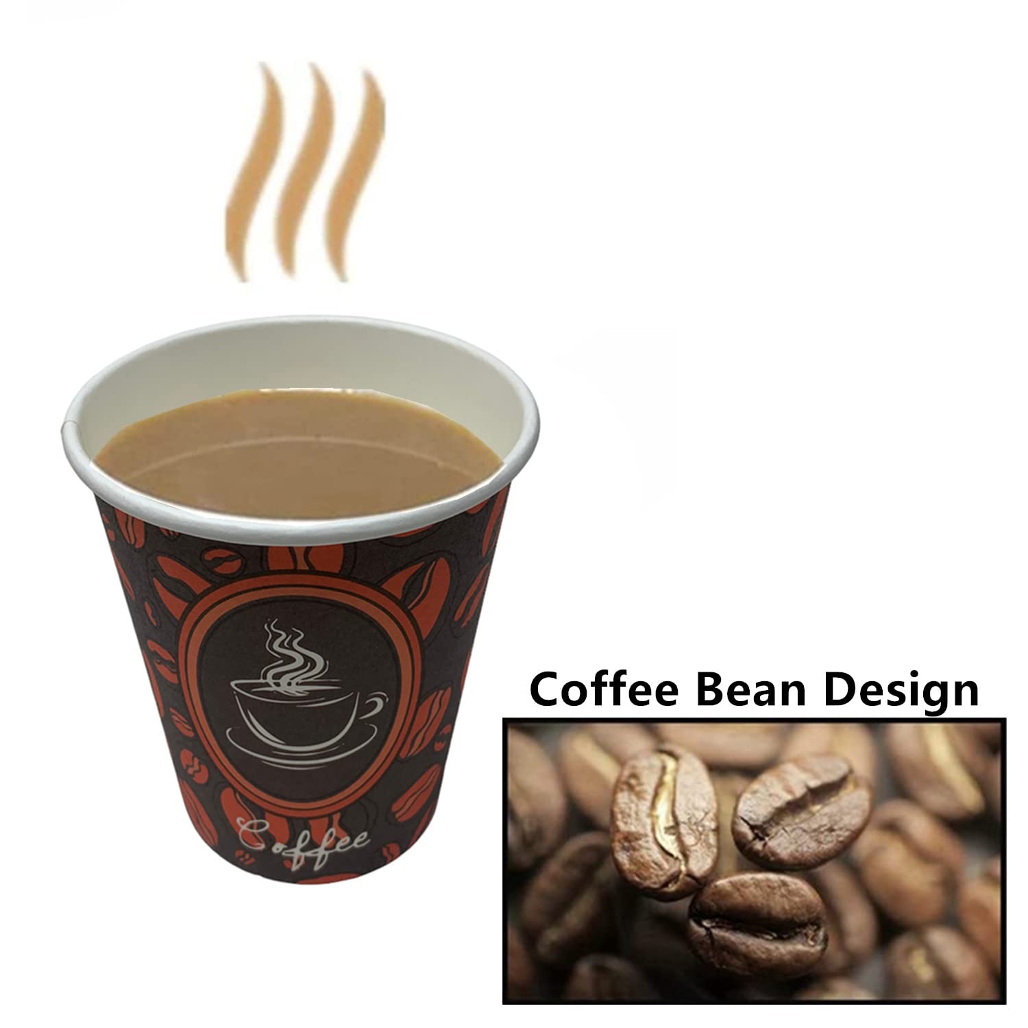 100 Pack 8 oz Disposable Paper Hot Coffee Cups - Eco-Friendly & Leak-Proof for Coffee, Tea, Hot Chocolate - Ideal for Coffee Shops, Offices, Parties, and Home Use