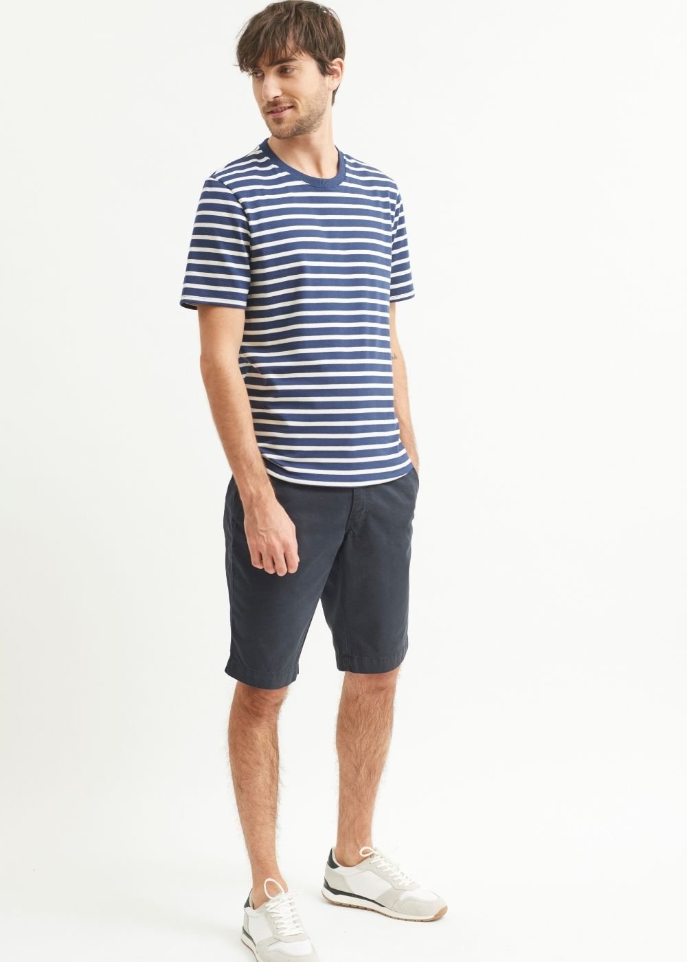 PLOUIDER Men's Breton Striped T-Shirt | 100% Cotton Crew Neck Tee | Navy & Ecru Colors | Casual Wear & Weekend Outfits
