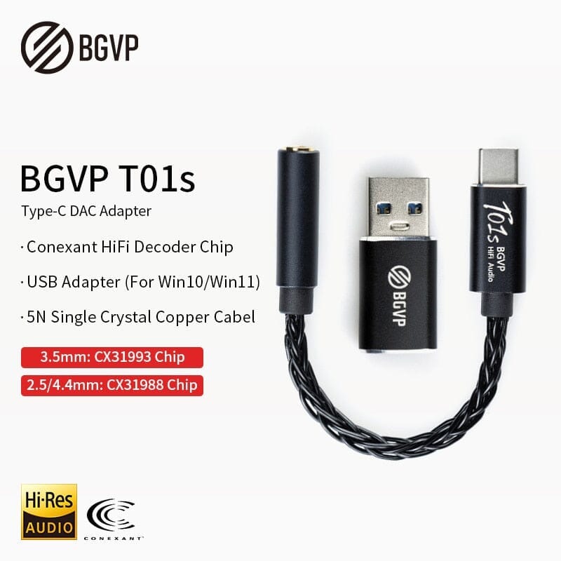 BGVP T01s HiFi DAC Headphone Amplifier - USB Type C to 2.5mm/3.5mm/4.4mm & Lightning to 3.5mm Audio Adapter for iPhone, Android - Perfect for Music Lovers, Audiophiles & Gaming Enthusiasts