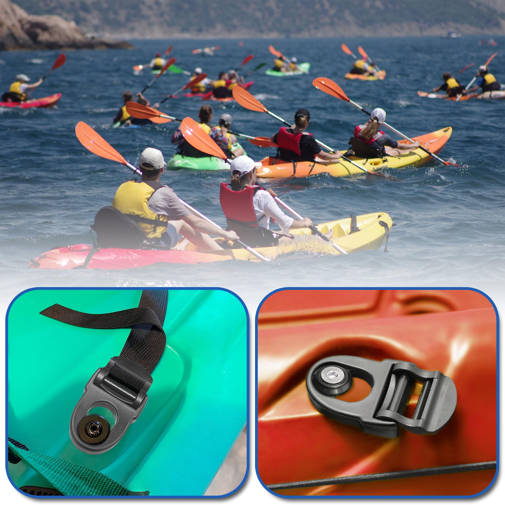 2Pcs Kayak Seat Clips Replacement & 4Pcs Straps - Compatible with Lifetime Emotional Kayaks - Durable Kayak Seat Belt Clips & Repair Parts - Heavy Duty Kayak Straps Seat Clip Accessories - Perfect for Kayaking, Fishing & Outdoor Water Sports