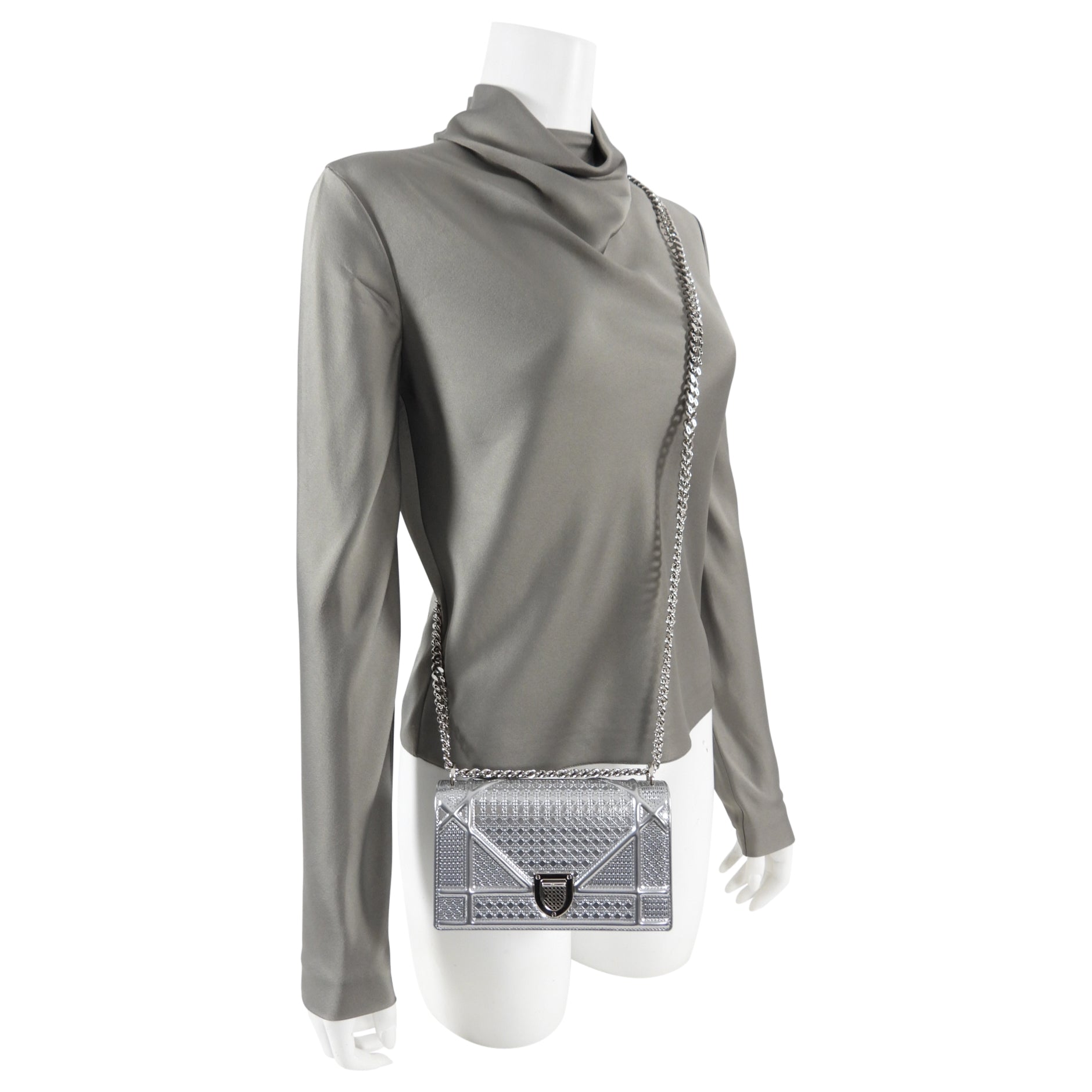Christian Dior Silver Micro Cannage Mini Diorama Bag - Luxury Crossbody Purse for Women | Perfect for Evening Parties, Date Nights & Special Occasions