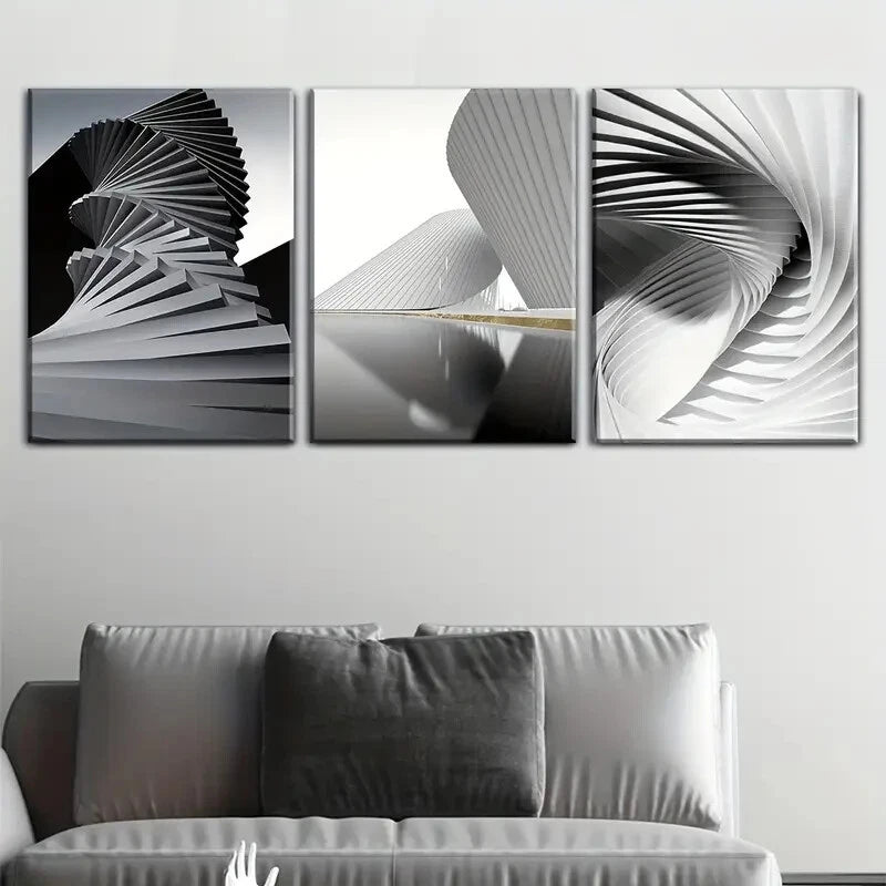 3-Piece Black and White Abstract Metal Wall Art Prints - Ready to Hang Modern Home Decor for Living Room, Bedroom & Office